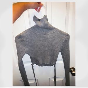 Heather Gray Turtle Neck Crop Top w/ Tie